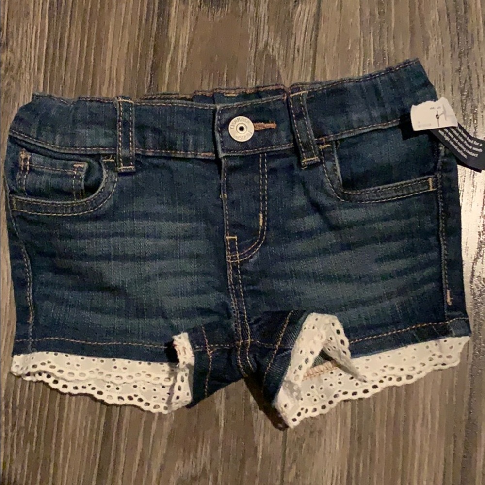 NWT Girls Oshkosh Jean shorts with Lace Sz 18 mon